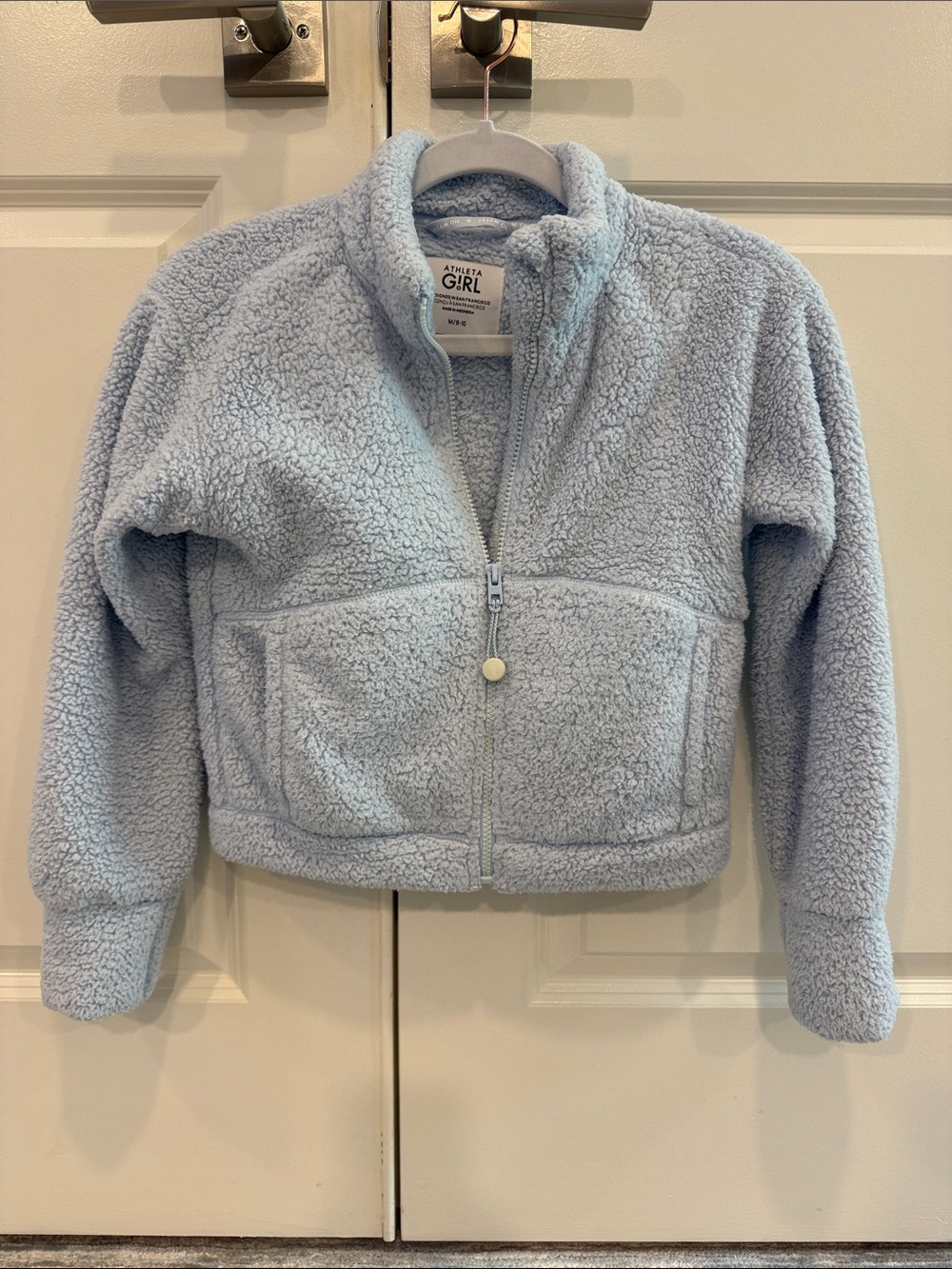 Athleta Girl Light Blue Sherpa Zip Jacket with Front Pockets